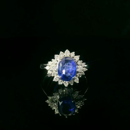 18K White Gold Blue Sapphire and Diamond Ring