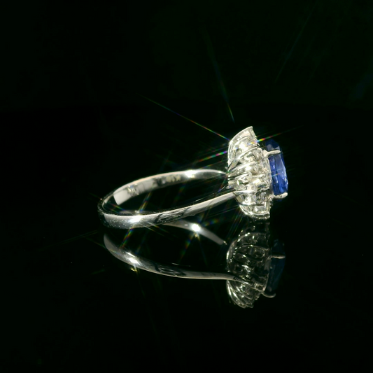 18K White Gold Blue Sapphire and Diamond Ring