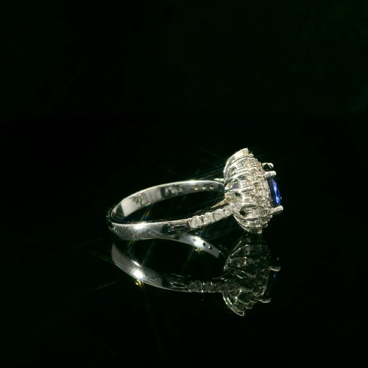 18K White Gold Blue Sapphire & Diamond Ring