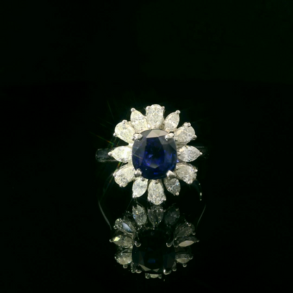18K White Gold Blue Sapphire & Diamond Ring