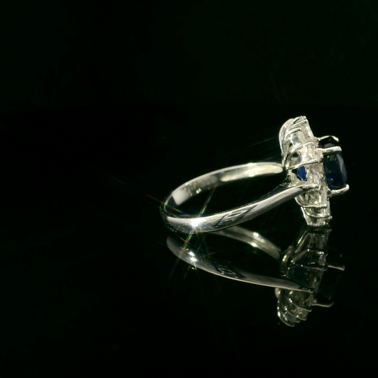 18K White Gold Blue Sapphire & Diamond Ring