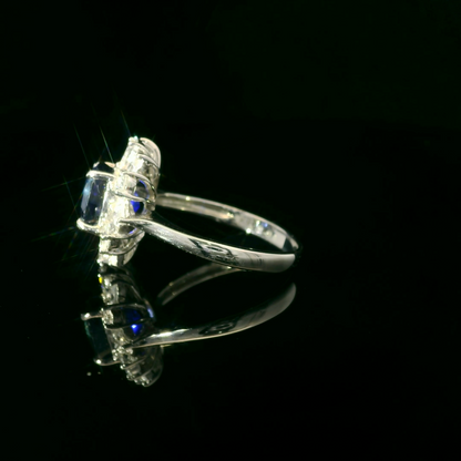 18K White Gold Blue Sapphire & Diamond Ring