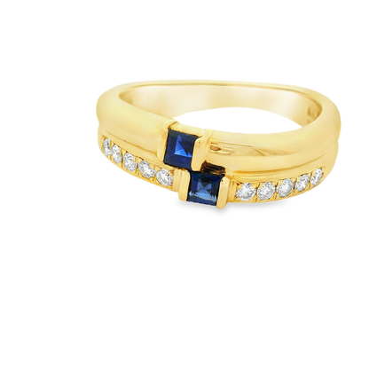 18K金藍寶石戒指 / 18K Yellow Gold Blue Sapphire & Diamond Ring