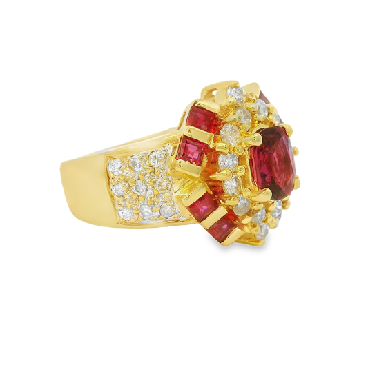 18K金紅寶石戒指 / 18K Yellow Gold Ruby & Diamond Ring