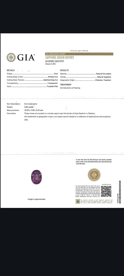 3.55卡喀什米爾紫色藍寶石 / 3.55ct Kashmir Purple Sapphire