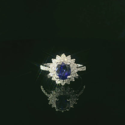 18K White Gold Blue Sapphire & Diamond Ring