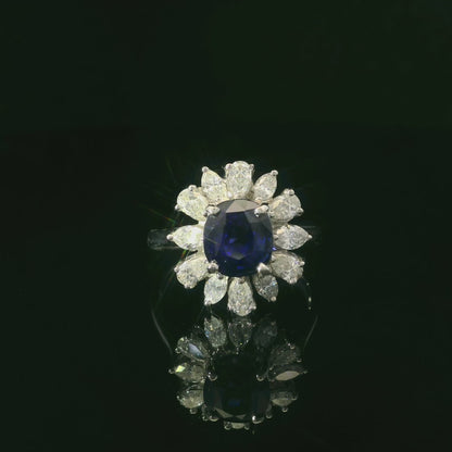 18K White Gold Blue Sapphire & Diamond Ring
