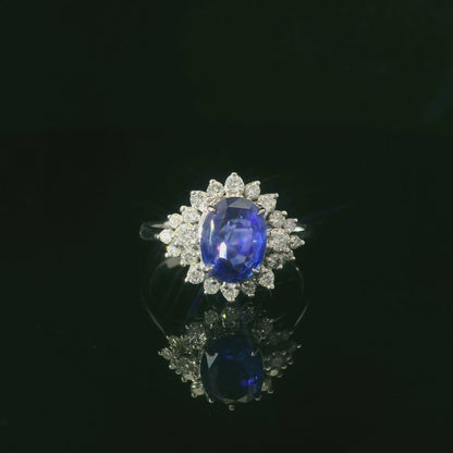 18K White Gold Blue Sapphire and Diamond Ring